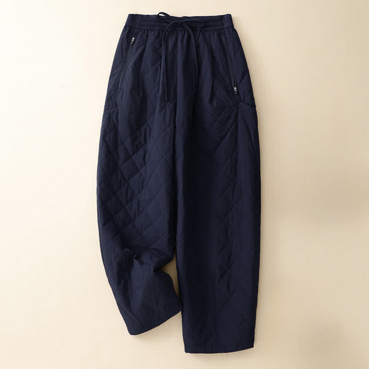 Buddha Stones Pantalones tobilleros geométricos clásicos de invierno con cordón ajustable para mujer, de pierna recta y con bolsillos. - Azul medianoche - US8-10, UK/AU12-14, EU40-42 (2XL) - image 0