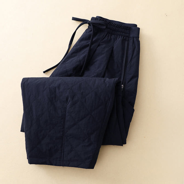 Buddha Stones Pantalones tobilleros geométricos clásicos de invierno con cordón ajustable para mujer, de pierna recta y con bolsillos. - image 3