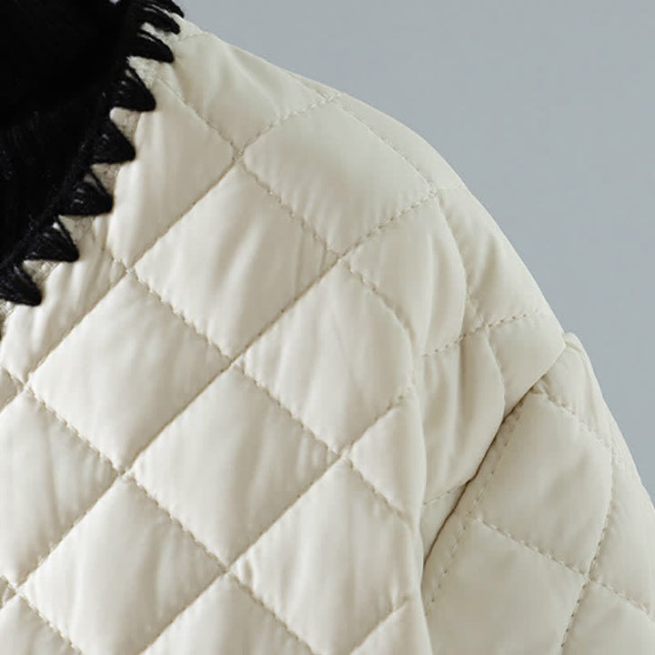 Buddha Stones Chaqueta de mujer de estilo vintage informal de invierno con botones, diseño geométrico de rombos y bolsillos. - image 4