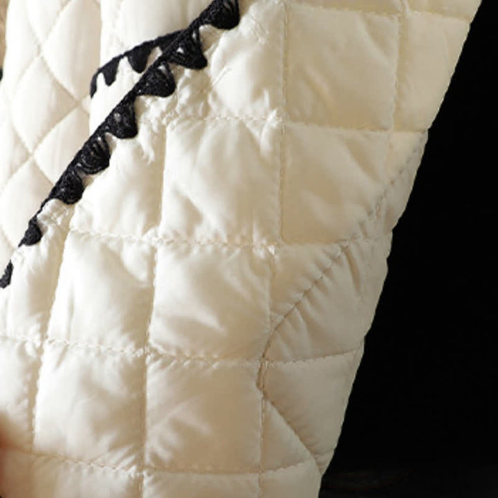 Buddha Stones Chaqueta de mujer de estilo vintage informal de invierno con botones, diseño geométrico de rombos y bolsillos. - image 8