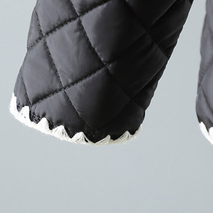 Buddha Stones Chaqueta de mujer de estilo vintage informal de invierno con botones, diseño geométrico de rombos y bolsillos. - image 16