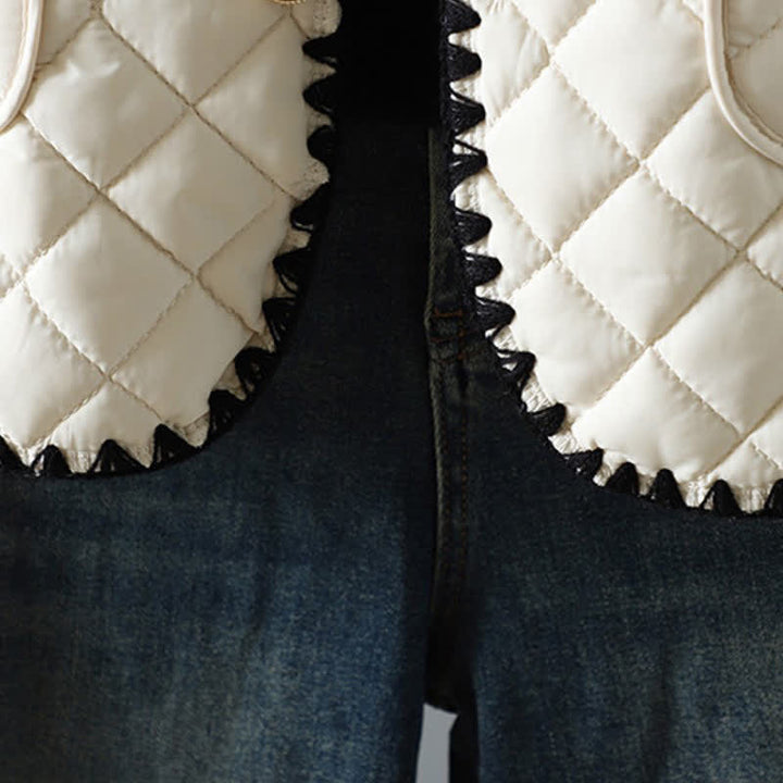 Buddha Stones Chaqueta de mujer de estilo vintage informal de invierno con botones, diseño geométrico de rombos y bolsillos. - image 6
