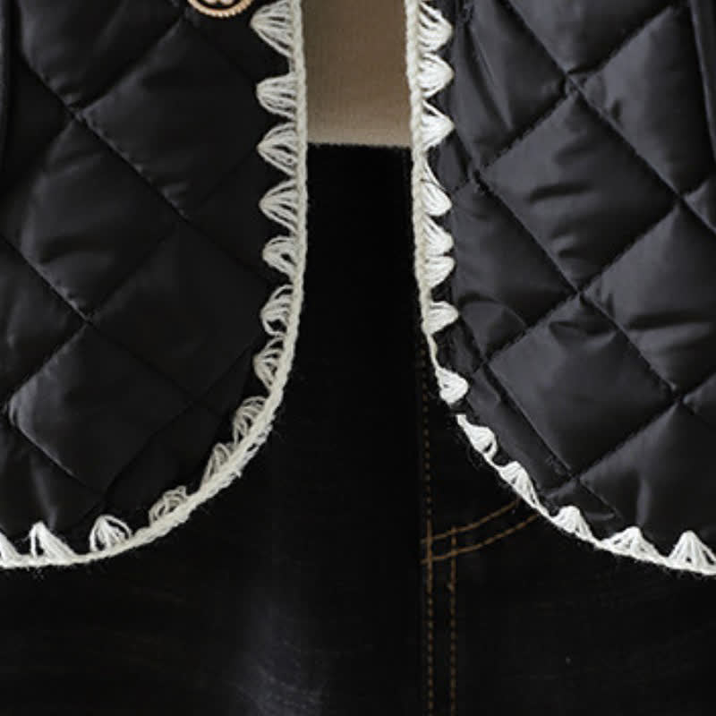 Buddha Stones Chaqueta de mujer de estilo vintage informal de invierno con botones, diseño geométrico de rombos y bolsillos. - image 14