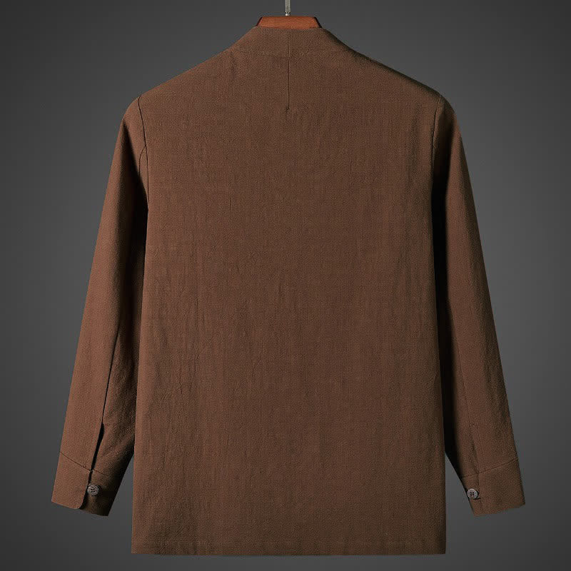 Buddha Stones Camisas de manga larga para hombre de estilo Tang sencillo de otoño con estampado Pankou. - image 1