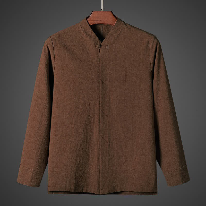 Buddha Stones Camisas de manga larga para hombre de estilo Tang sencillo de otoño con estampado Pankou. - Tierra de siena - US/UK/AU44, EU54 (5XL) - image 0
