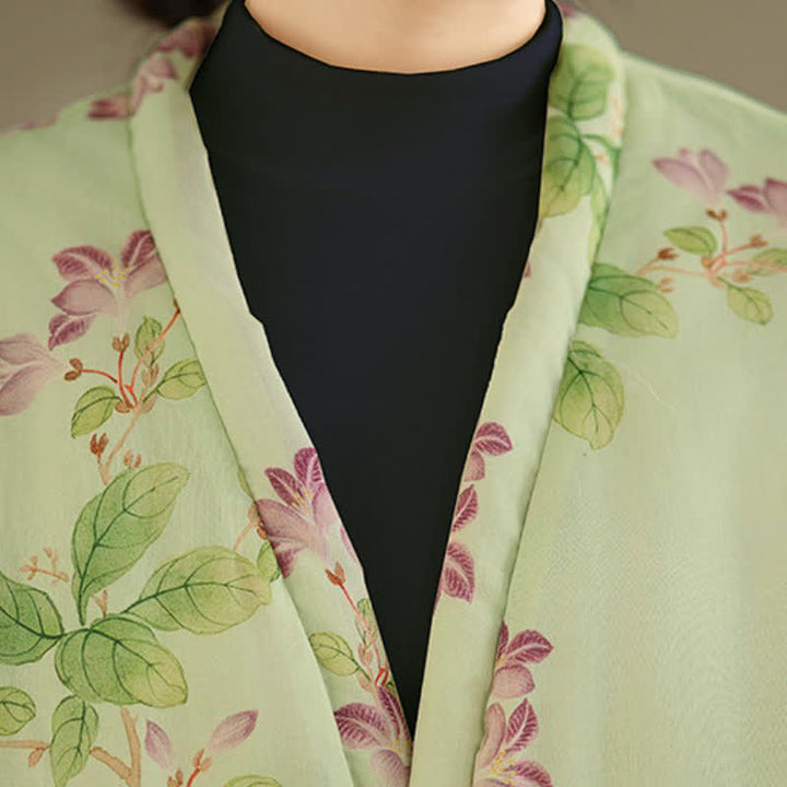Buddha Stones Kimono de mujer con estampado floral y botones de estilo Tang vintage para otoño/invierno, con bolsillos. - image 6