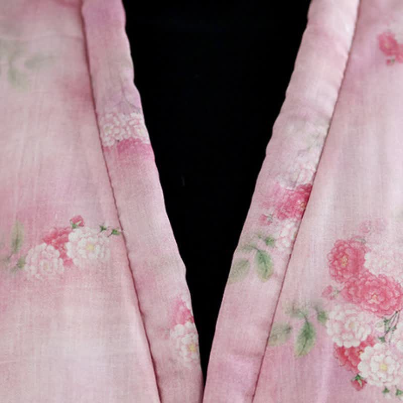 Buddha Stones Kimono de mujer con estampado floral y botones de estilo Tang vintage para otoño/invierno, con bolsillos. - image 16