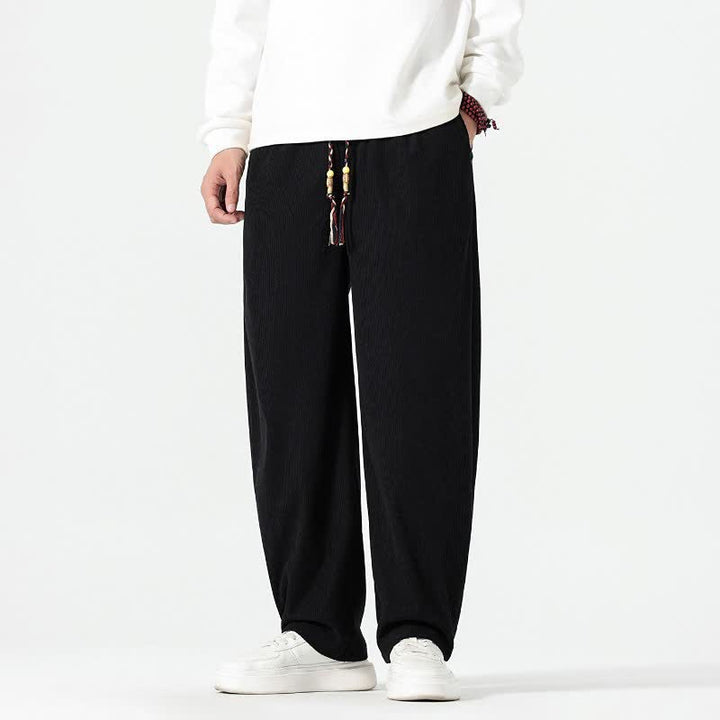 Buddha Stones Pantalones tobilleros de pana de corte recto con cordón ajustable, estilo boho casual para otoño/invierno, para hombre, con bolsillos. - image 12
