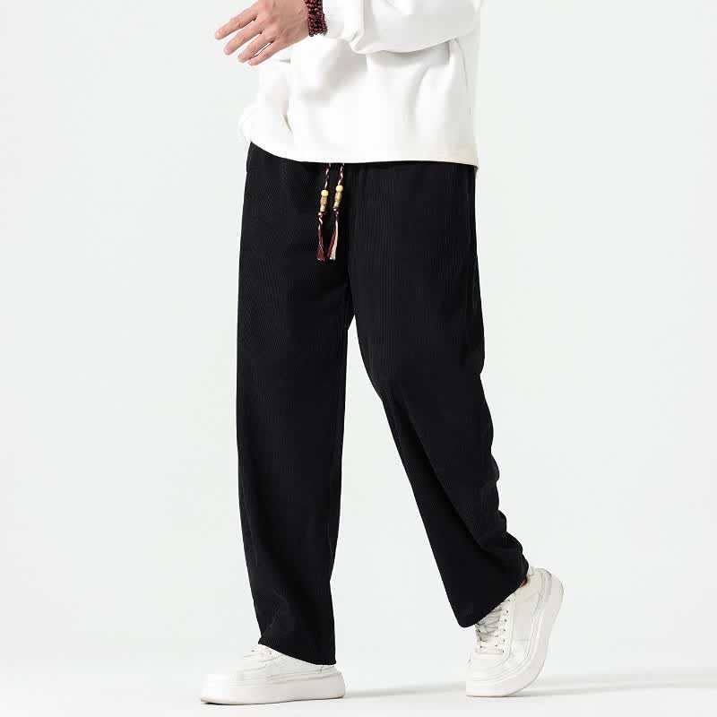 Buddha Stones Pantalones tobilleros de pana de corte recto con cordón ajustable, estilo boho casual para otoño/invierno, para hombre, con bolsillos. - image 18