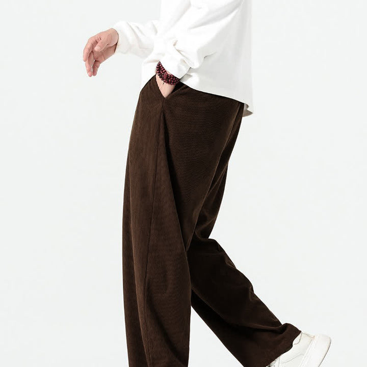 Buddha Stones Pantalones tobilleros de pana de corte recto con cordón ajustable, estilo boho casual para otoño/invierno, para hombre, con bolsillos. - image 9