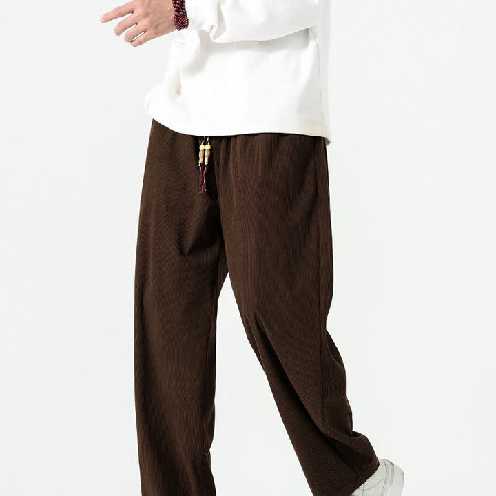Buddha Stones Pantalones tobilleros de pana de corte recto con cordón ajustable, estilo boho casual para otoño/invierno, para hombre, con bolsillos. - image 8