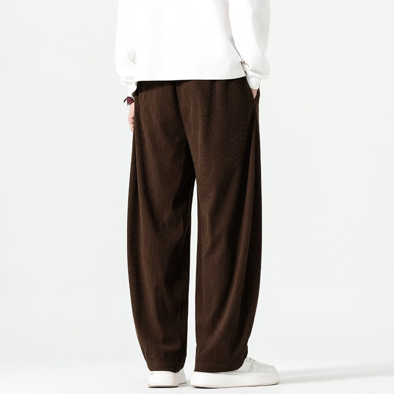 Buddha Stones Pantalones tobilleros de pana de corte recto con cordón ajustable, estilo boho casual para otoño/invierno, para hombre, con bolsillos. - image 4