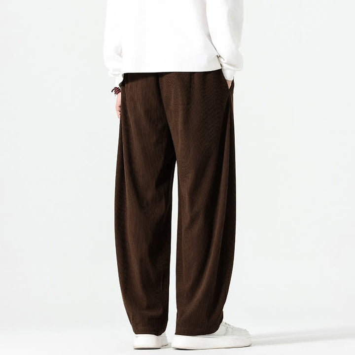 Buddha Stones Pantalones tobilleros de pana de corte recto con cordón ajustable, estilo boho casual para otoño/invierno, para hombre, con bolsillos. - image 4
