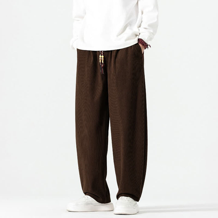 Buddha Stones Pantalones tobilleros de pana de corte recto con cordón ajustable, estilo boho casual para otoño/invierno, para hombre, con bolsillos. - Marrón silla de montar - US/UK/AU48, EU58 (5XL) - image 0