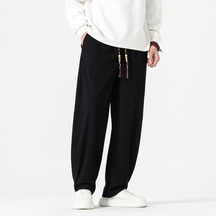 Buddha Stones Pantalones tobilleros de pana de corte recto con cordón ajustable, estilo boho casual para otoño/invierno, para hombre, con bolsillos. - image 16