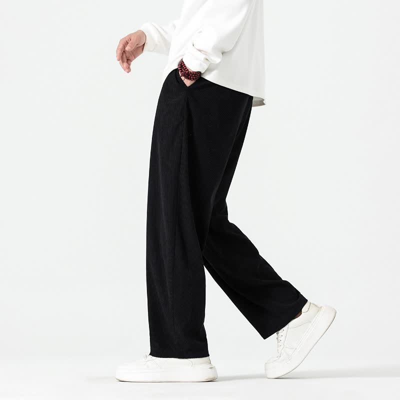 Buddha Stones Pantalones tobilleros de pana de corte recto con cordón ajustable, estilo boho casual para otoño/invierno, para hombre, con bolsillos. - image 14