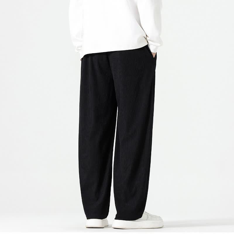 Buddha Stones Pantalones tobilleros de pana de corte recto con cordón ajustable, estilo boho casual para otoño/invierno, para hombre, con bolsillos. - image 15