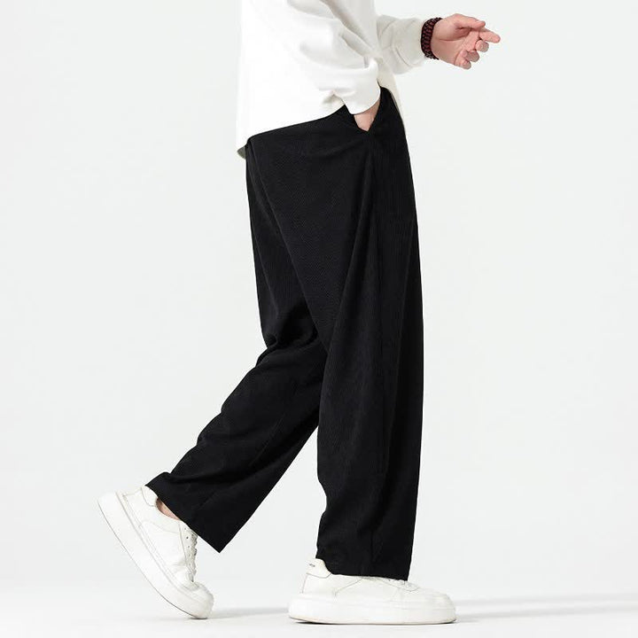 Buddha Stones Pantalones tobilleros de pana de corte recto con cordón ajustable, estilo boho casual para otoño/invierno, para hombre, con bolsillos. - image 13