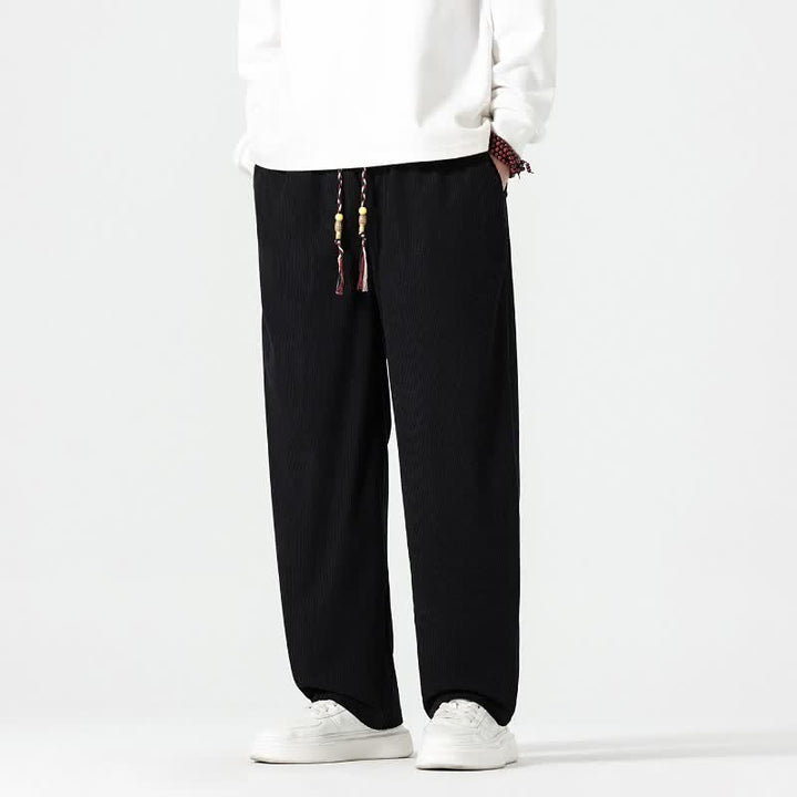 Buddha Stones Pantalones tobilleros de pana de corte recto con cordón ajustable, estilo boho casual para otoño/invierno, para hombre, con bolsillos. - image 20