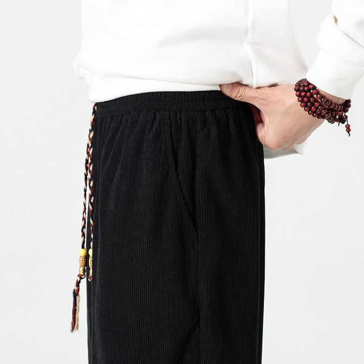 Buddha Stones Pantalones tobilleros de pana de corte recto con cordón ajustable, estilo boho casual para otoño/invierno, para hombre, con bolsillos. - image 24