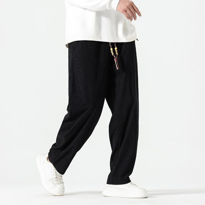 Buddha Stones Pantalones tobilleros de pana de corte recto con cordón ajustable, estilo boho casual para otoño/invierno, para hombre, con bolsillos. - image 17