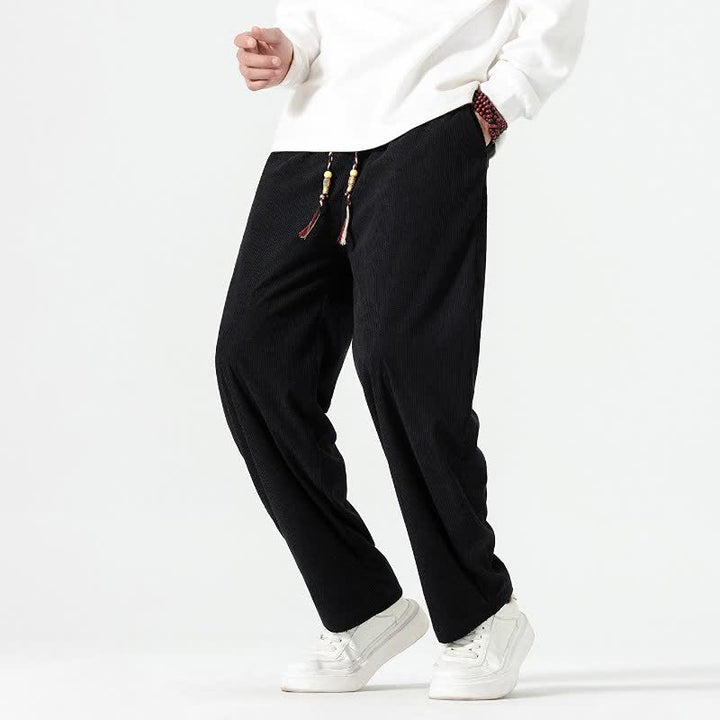 Buddha Stones Pantalones tobilleros de pana de corte recto con cordón ajustable, estilo boho casual para otoño/invierno, para hombre, con bolsillos. - image 22