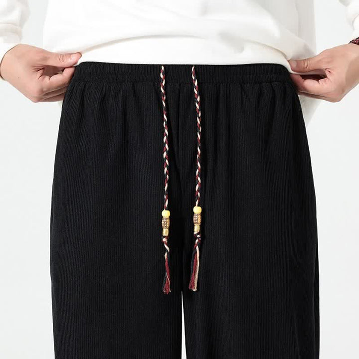 Buddha Stones Pantalones tobilleros de pana de corte recto con cordón ajustable, estilo boho casual para otoño/invierno, para hombre, con bolsillos. - image 23