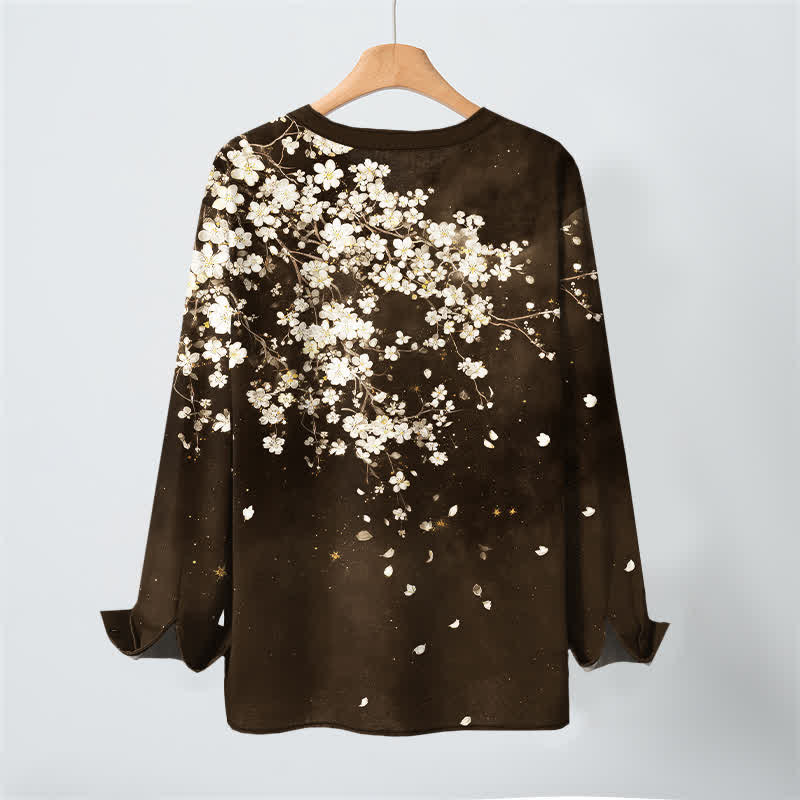 Buddha Stones Camisas de manga larga para hombre con cuello en V, cuello en V y estampado floral de pétalos caídos, de algodón. - image 17