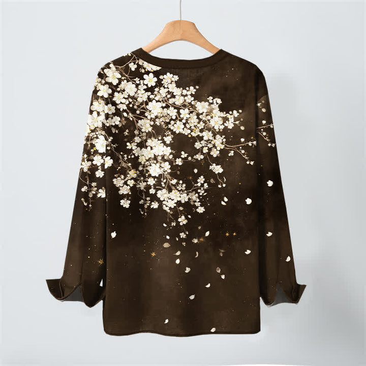 Buddha Stones Camisas de manga larga para hombre con cuello en V, cuello en V y estampado floral de pétalos caídos, de algodón. - image 17