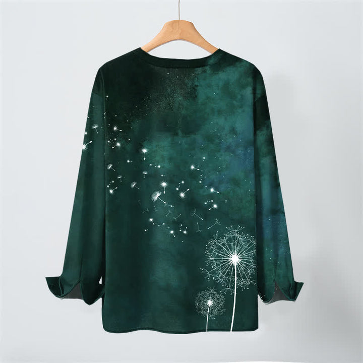 Buddha Stones Camisas de manga larga para hombre de algodón con cuello en V y estampado de semillas de diente de león. - image 10