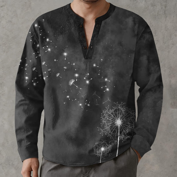 Buddha Stones Camisas de manga larga para hombre de algodón con cuello en V y estampado de semillas de diente de león. - Negro - US/UK/AU48, UE58 (4XL) - image 14