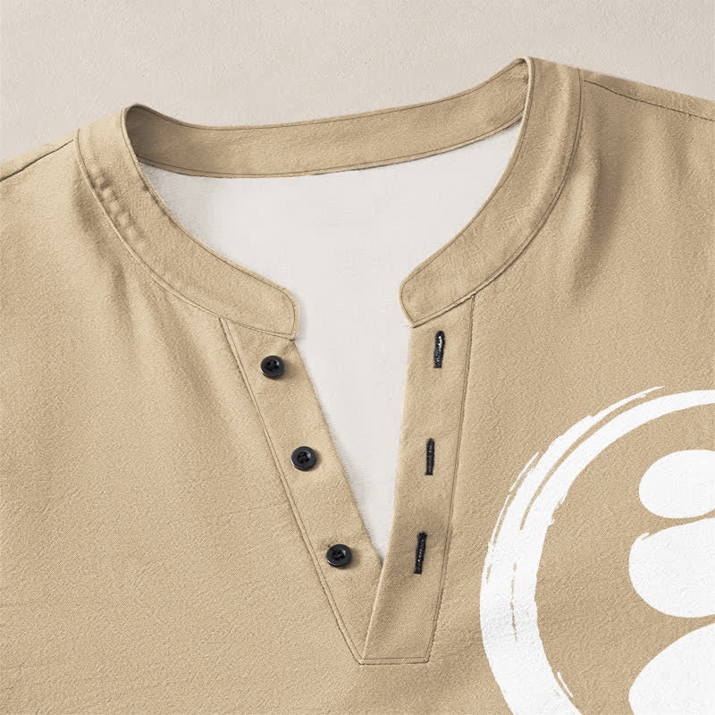 Buddha Stones Camisas de manga larga para hombre de algodón con cuello en V, estampado minimalista de símbolos zen y botones. - image 4