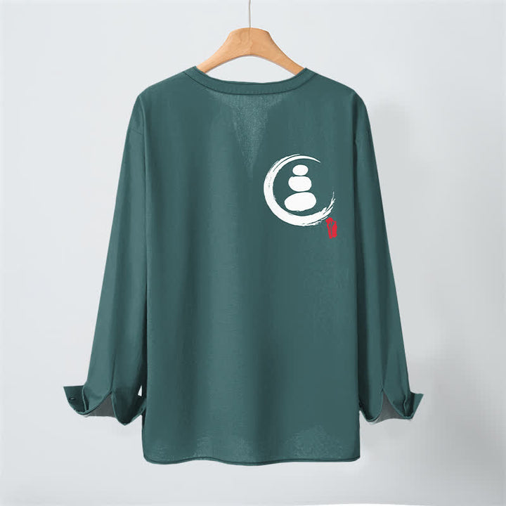 Buddha Stones Camisas de manga larga para hombre de algodón con cuello en V, estampado minimalista de símbolos zen y botones. - image 10