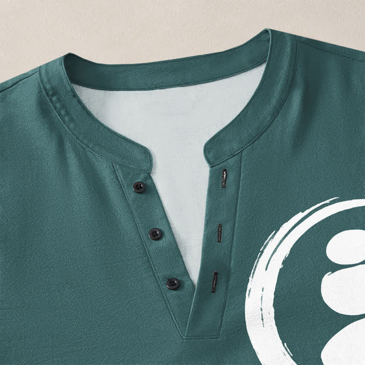 Buddha Stones Camisas de manga larga para hombre de algodón con cuello en V, estampado minimalista de símbolos zen y botones. - image 11