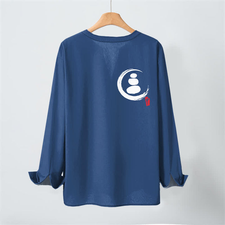 Buddha Stones Camisas de manga larga para hombre de algodón con cuello en V, estampado minimalista de símbolos zen y botones. - image 17