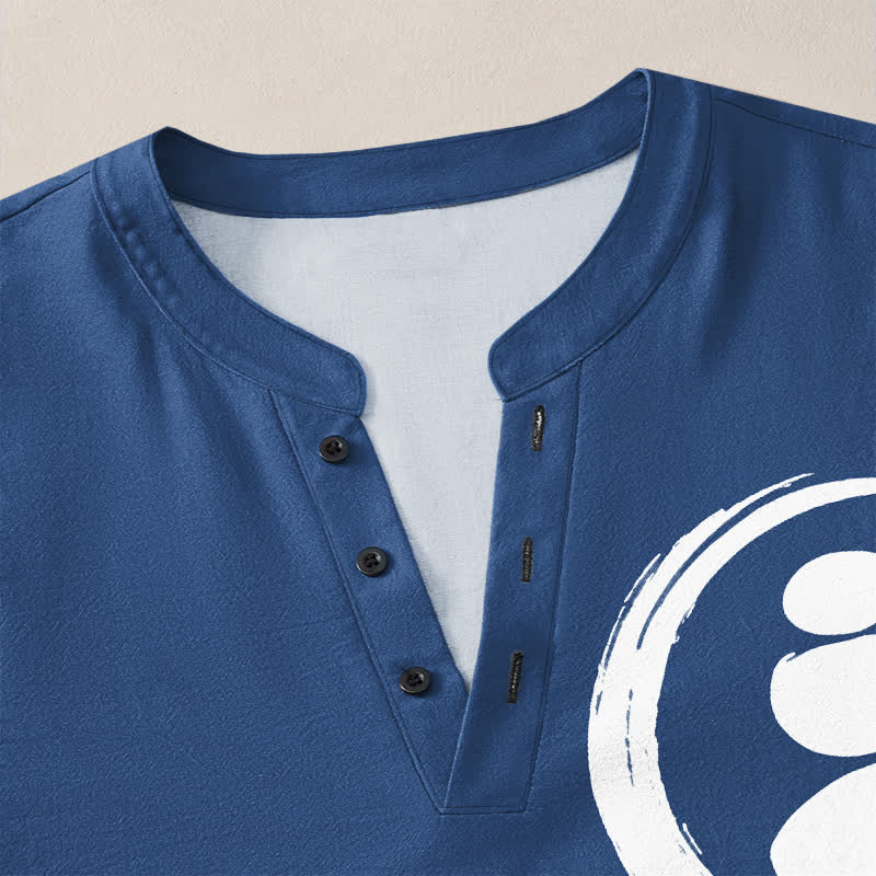 Buddha Stones Camisas de manga larga para hombre de algodón con cuello en V, estampado minimalista de símbolos zen y botones. - image 18