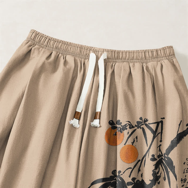 Buddha Stones Pantalones harem para hombre de algodón puro con estampado de ramas de bambú, cordón ajustable y bolsillos. - image 9