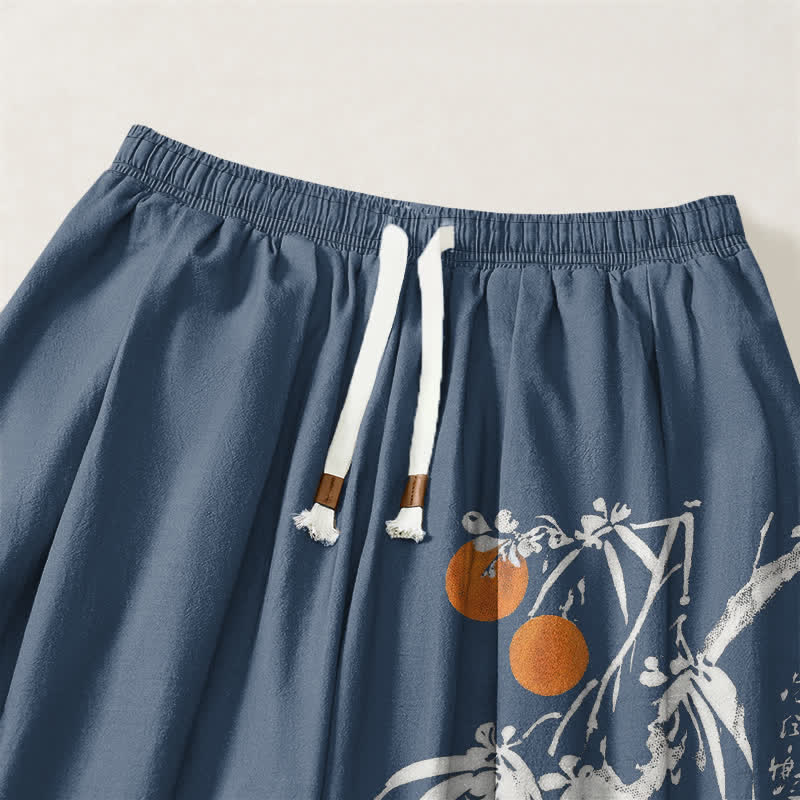 Buddha Stones Pantalones harem para hombre de algodón puro con estampado de ramas de bambú, cordón ajustable y bolsillos. - image 15
