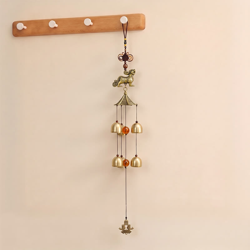 Buddha Stones Torre de la Riqueza Pi Xiu de Cobre, Campana de Viento de la Riqueza de Seis Campanas - image 1