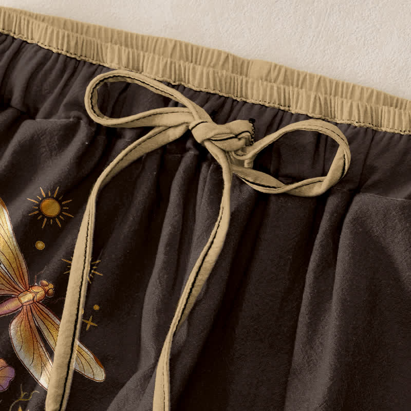 Buddha Stones Pantalones de mujer de algodón puro con bordado de flores y mariposas, cintura elástica y bolsillos. - image 1