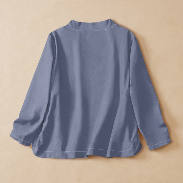 Buddha Stones Camisa kimono de manga larga para mujer, estilo boho, con estampado del símbolo Om, cuello en V y cordones. - image 1