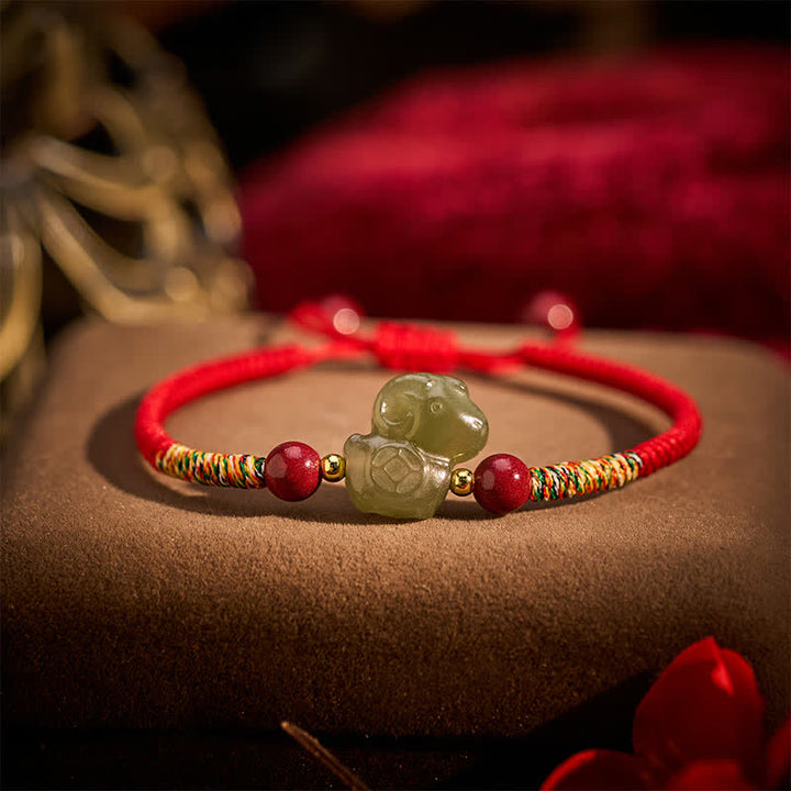 Buddha Stones Pulsera de hilo trenzado con dije de cabra de jade Hetian del Año de la Cabra y cinabrio. - image 4