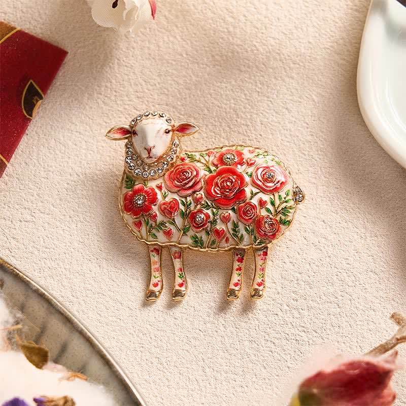 Buddha Stones Broche energético con relieve de carnero de cobre del Año de la Cabra y diseño floral. - image 1