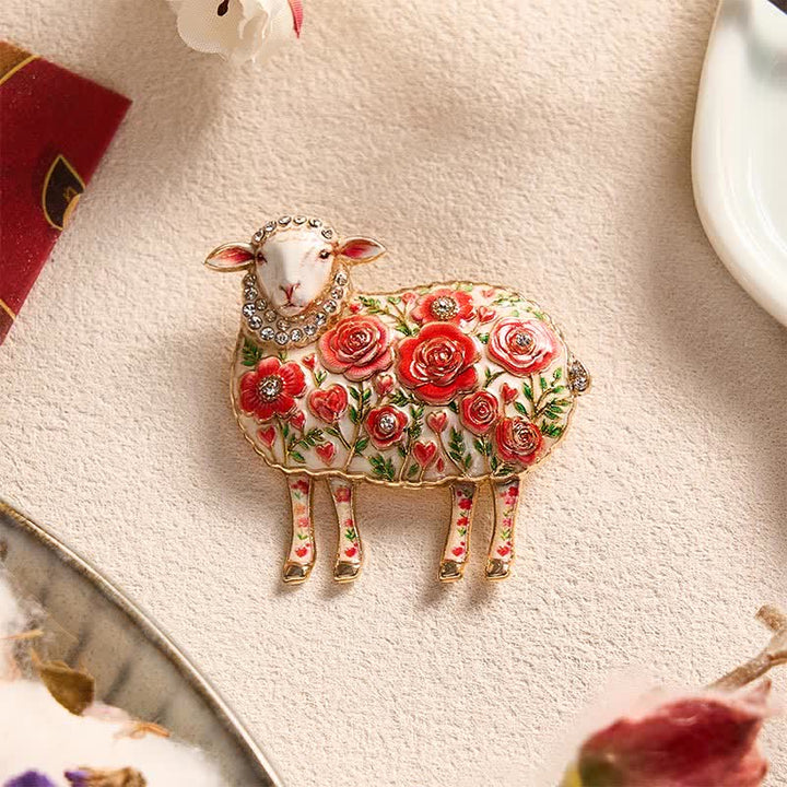 Buddha Stones Broche energético con relieve de carnero de cobre del Año de la Cabra y diseño floral. - image 1