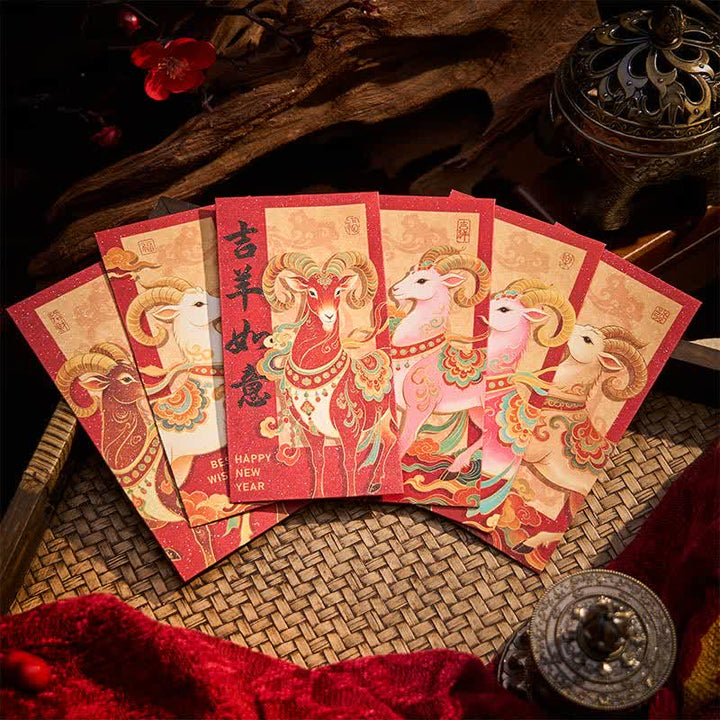 Buddha Stones Juego de 6 sobres rojos tradicionales chinos para la bendición del Año de la Cabra - image 3