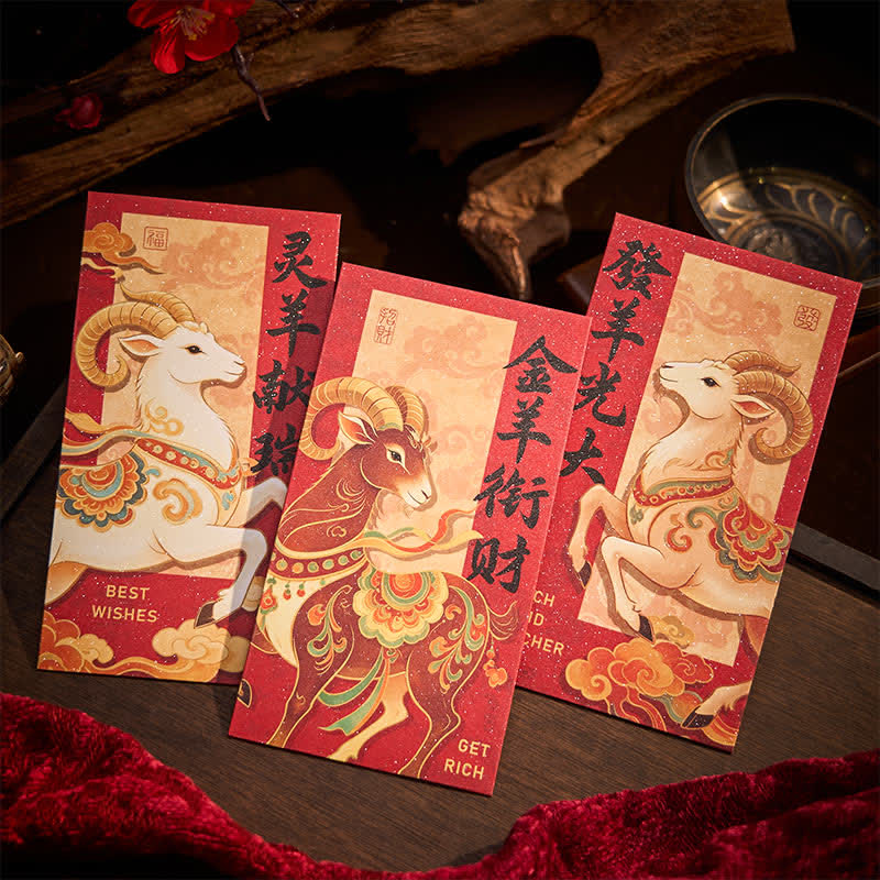 Buddha Stones Juego de 6 sobres rojos tradicionales chinos para la bendición del Año de la Cabra - image 4