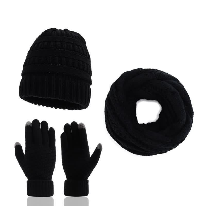 Buddha Stones Gorro, bufanda y guantes de punto trenzado para mujer, ideal para otoño e invierno. - Negro - image 3