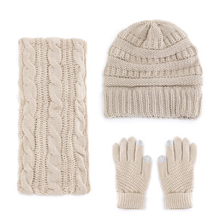 Buddha Stones Gorro, bufanda y guantes de punto trenzado para mujer, ideal para otoño e invierno. - image 1