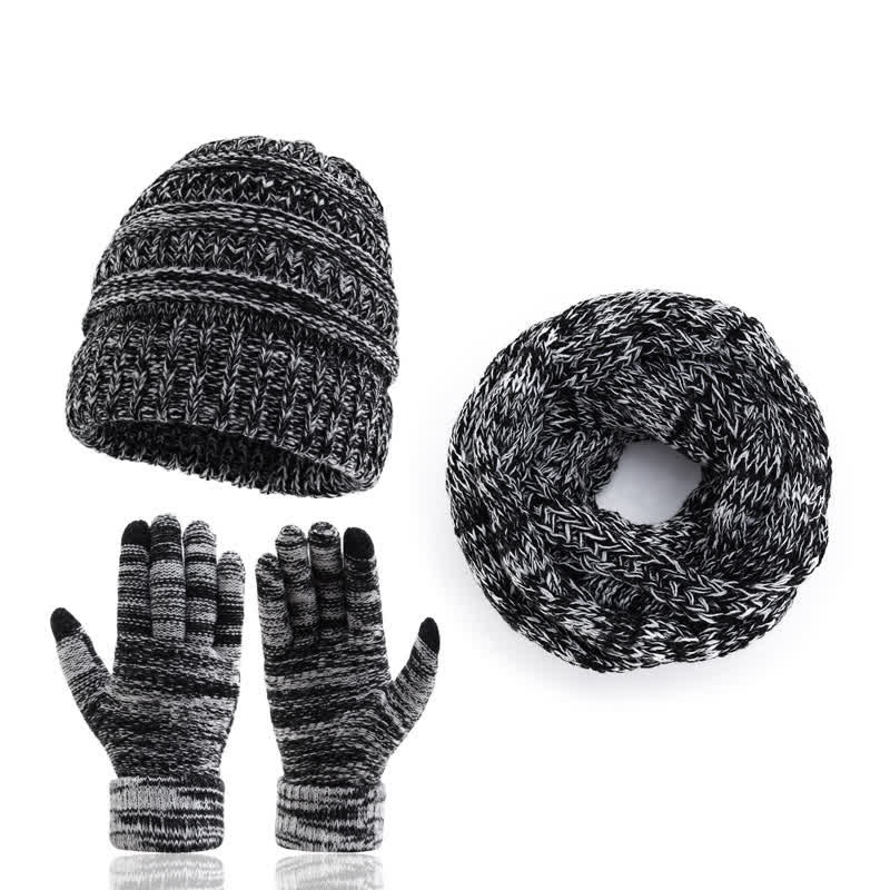 Buddha Stones Gorro, bufanda y guantes de punto trenzado para mujer, ideal para otoño e invierno. - Plata - image 9