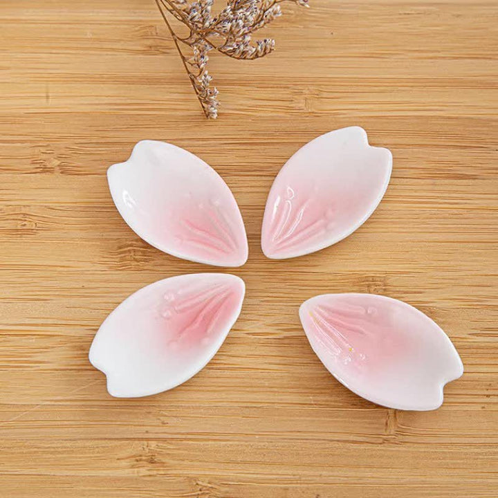 Buddha Stones Elegante soporte para palillos de cerámica estilo japonés con pétalos de cerezo rosas - image 4